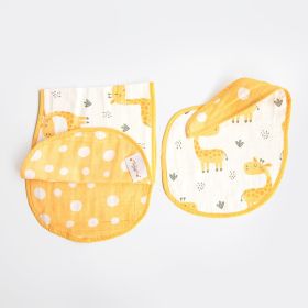 Yellow Doodle-Baby Giraffe - Reversible Bib & Burpy Cloth Set
