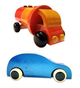 Lil Amigos Nest Channapatna Wooden Toys ( 1 Years+) Multicolor - Improves Hand Eye Coordination & Sound Skills Race Car & Oil Tanker Toys Set Pack of 2 - (Blue Color)