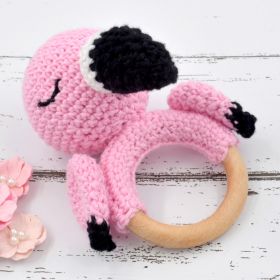 Love Crochet Art-Amigurumi Flamingo Rattle Cum Soft Toys - Pink