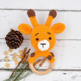 Love Crochet Art-Beech Wood Ring Girraffe Rattle Cum Soft Toys- Yellow