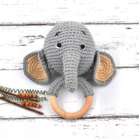 Love Crochet Art-Amigurumi Elephant Rattle Cum Soft Toys - Gray