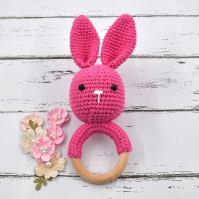 Love Crochet Art-Bunny Baby Gift Rattle Cum Soft Toys - Pink