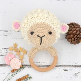 Love Crochet Art-Crochet Sheep Rattle Cum Soft Toys - Cream