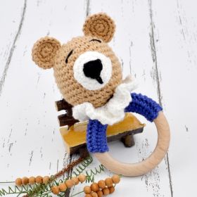 Love Crochet Art-Cotton Crochet Baby Handheld Bunny Bear Rattle - Buiscuit