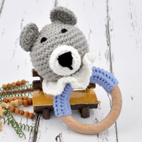 Love Crochet Art-Cotton Crochet Baby Handheld Bunny Bear Rattle - Gray