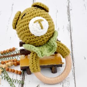 Love Crochet Art-Cotton Crochet Baby Handheld Bunny Bear Rattle - Green