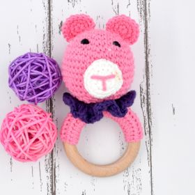 Love Crochet Art-Cotton Crochet Baby Handheld Bunny Bear Rattle - Pink