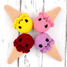 Love Crochet Art-Set of 4 Amigurumi Tiny Baby Ice Cream Cone - Multicolor