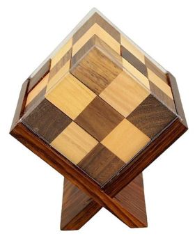 Desi Karigar Handmade Wooden Game Soma Cube In Stand - Brown