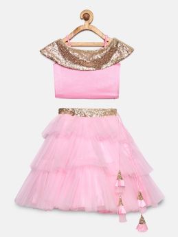 Tutus by Tutu-TBT Flaired Off-Shoulder Lehenga Choli- Pink-6-12 Months
