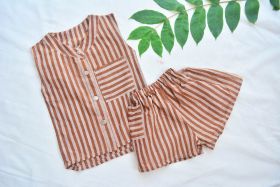 Sankalpa Art Village-Natural Dyed Collar Shirt and Shorts Set-Brown-6-12 Months