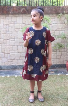 Simply Kitsch-Red Cotton Printed Patch Girls Dress 