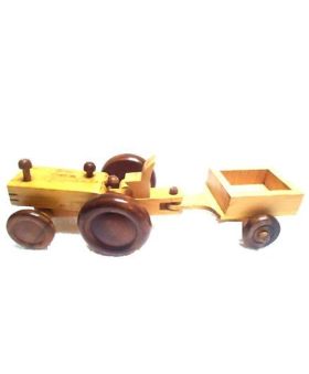 Desi Karigar Wooden Tractor Trolley Moving Toy - Yellow Brown