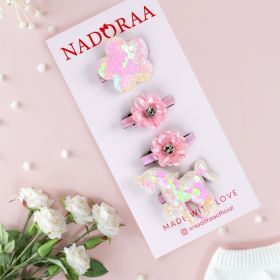 Kicks & Crawl-Nadoraa- Floral Unicorn Pink Hairclips- 4 Pack 