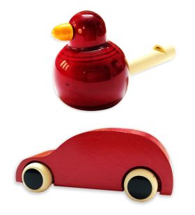 Lil Amigos Nest Channapatna Wooden Toys ( 1 Years+) Multicolor - Improves Hand Eye Coordination & Sound Skills Race Car & Bird Whistler Toys Set Pack of 2 (Red)