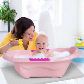 Baby Moo Bath Tub With Soap Holder And Drain Plug Pink
