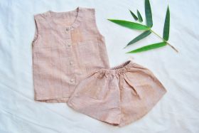 Sankalpa Art Village-Natural Dyed Collar Shirt and Shorts Set-Pink-6-12 Months