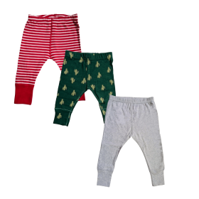 Kindermum Organic Cotton Baby Kids Rib Pants Pyjamas / Pajamas Assorted Prints- Pack of 3