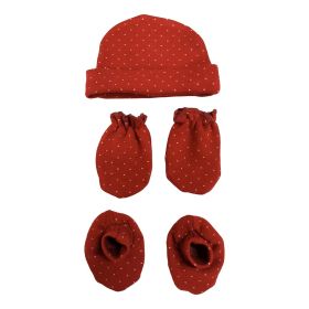 Love Baby-Cotton Polka dot Cap mittens booties set for baby - 520 M Maroon 