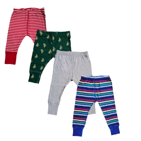 Kindermum Organic Cotton Baby Kids Rib Pants Pyjamas / Pajamas Assorted Prints- Pack of 4