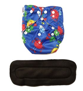 Bumtail by Lil Amigos Nest - Printed Blue Aliens Washable & Reusable Solid Pocket Cloth Diapers with Inserts