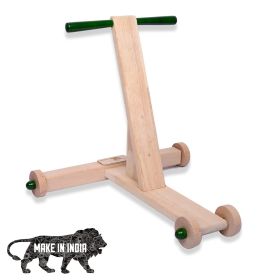 GIFT EQUALS LOVE LLP-Wooden Baby Walker Premium Natural Vegetable Colored Push Wagon ( PREMIUM GREEN )
