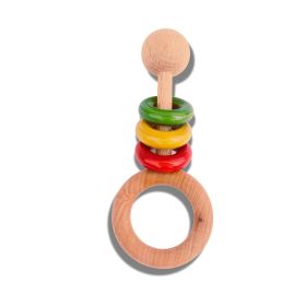 GIFT EQUALS LOVE LLP-Wooden Handcreafted Baby Rattle 3 rings Toy for Kids Vegetable Colored safe