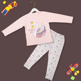 Baby Moo Night Suit Cotton Tshirt And Pyjama Princess Swan Pink
