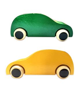 Lil Amigos Nest Channapatna Wooden Toys ( 1 Years+) Multicolor - Improves Hand Eye Coordination & Sound Skills Toys Race Cars Set Pack of 2 - (Yellow & Green Color)