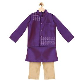 Kiddorama-Purple kurta with embroidered jacket and pyjama