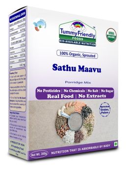 TummyFriendly Foods-Certified  Organic Sprouted Sathu Maavu Porridge Mix |Made of Sprouted Ragi, Whole Grains, Pulses & Nuts | Rich in Protein & healthy-Fat For Baby Weight Gain| 200g