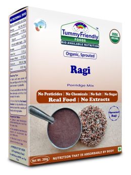 TummyFriendly Foods-Certified  Organic Sprouted Ragi Porridge Mix | Made of Organic Sprouted Ragi for Baby| Rich in Calcium, Iron, Fibre & Micro-Nutrients | 200g