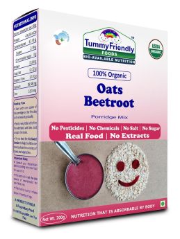 TummyFriendly Foods-Certified Organic 100% Organic Oats, Beetroot Porridge Mix | Organic Baby Food for 6 Months Old | Rich in Beta-Glucan, Protein & Fibre| 200g