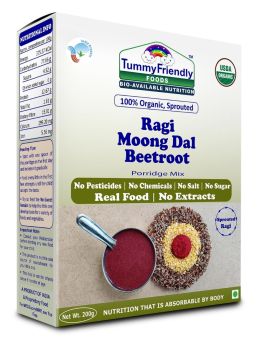 TummyFriendly Foods-Certified Organic 100% Organic Sprouted Ragi, Moong Dal, Beetroot Porridge Mix | Organic Baby Food for 6 Months Old | Made of Sprouted Ragi for Baby  |Rich in Calcium, Iron, Fibre & Micro-Nutrients | 200g