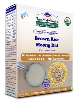 TummyFriendly Foods-Certified Organic 100% Organic Sprouted Brown Rice, Moong Dal Porridge Mix |Excellent Weight Gain Baby Food|Made of Sprouted Whole Grain Brown Rice | 200g