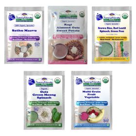 TummyFriendly Foods-Certified  Organic Stage3 Sprouted Porridge Mixes Trial Packs | Organic Baby Food for 8 Months Old | Sprouted Ragi, Brown Rice, Oats, Sathu Maavu, Pulses, Vegetables & Fruit | 50g Each, 5 Packs