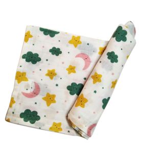 Lil Amigos Nest Bamboo Cotton Wrap for New Born Babies | New Born Baby Boy's and Girl's Super Soft 100% Premium Bamboo Cotton Mulmul Swaddle Wrap | Gift for New Born Babies (Stars Print)