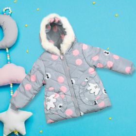 Baby Moo Polka Dotted Grey Hooded Full Sleeve Padded Jacket - A-11-GRY-2-3Y