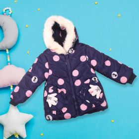 Baby Moo Polka Dotted Navy Blue Hooded Full Sleeve Padded Jacket - A-11-NVY-2-3Y