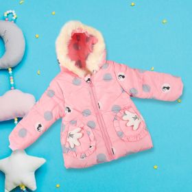 Baby Moo Polka Dotted Pink Hooded Full Sleeve Padded Jacket - A-11-PNK-3-4Y