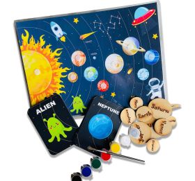 DoxBox-Solar System Flashcard with Space Board Activity (Contain Wooden Planets)
