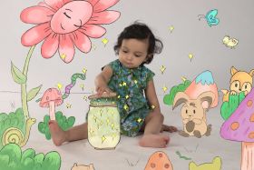 Myra Miracles-A Line Cotton Dress - Green Floral-1-2 Years