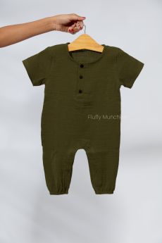 Fluffy Munchkin-Half sleeves Romper-0-3 Months-Green
