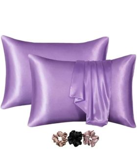 A Tiny Moppet-Satin Pillow Covers(Lavender) - Count 2 with 3 Free Scrunchies (Random colours) - ATM-0058