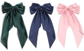 A Tiny Moppet-Satin Bow Barrette | Count 3 | Green | Blue | Pink - ATM-0096