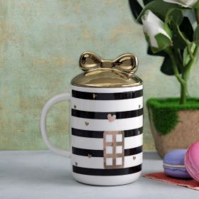 A Vintage Affair-Cute Striped Mug with Bow Lid - Black/Door 
