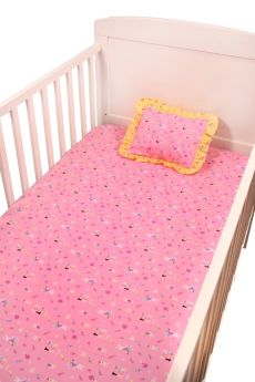 Blooming Buds-Cot Sheet with Pillow Cover - Pink Rabbit