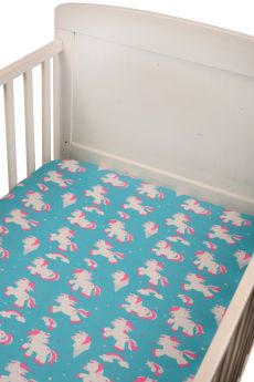 Blooming Buds-Fitted Crib/ Cot Sheet - Blue Unicorn