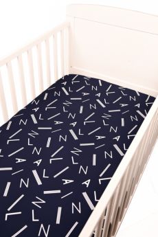 Blooming Buds-Fitted Crib/ Cot Sheet - Navy Blue Alphabets