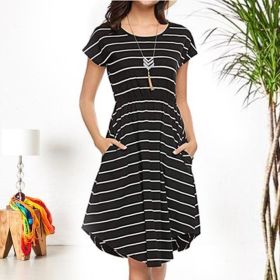 MoMoms-A line striped dress